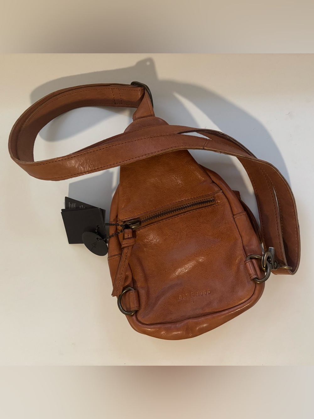 NWT Leather Crossbody Sling Bag with Geometric Stitching - Picture 3 of 9